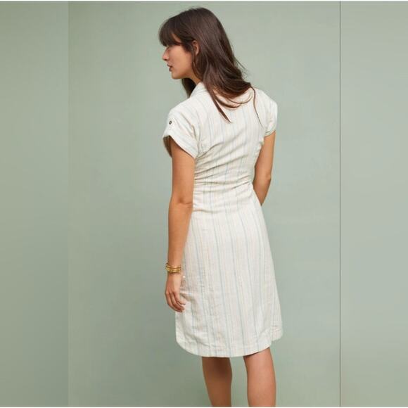 EUC Anthropologie Maeve Striped Button Down Tie Front Dress Beach Cotton 4 - Picture 3 of 13